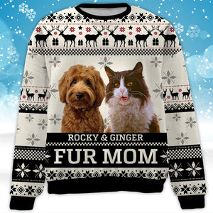 Live Preview Custom Pet Photo Sweater, Christmas All-Over Printed Sweatshirt, Personalized with Your Own Dog or Cat Photo - C1465