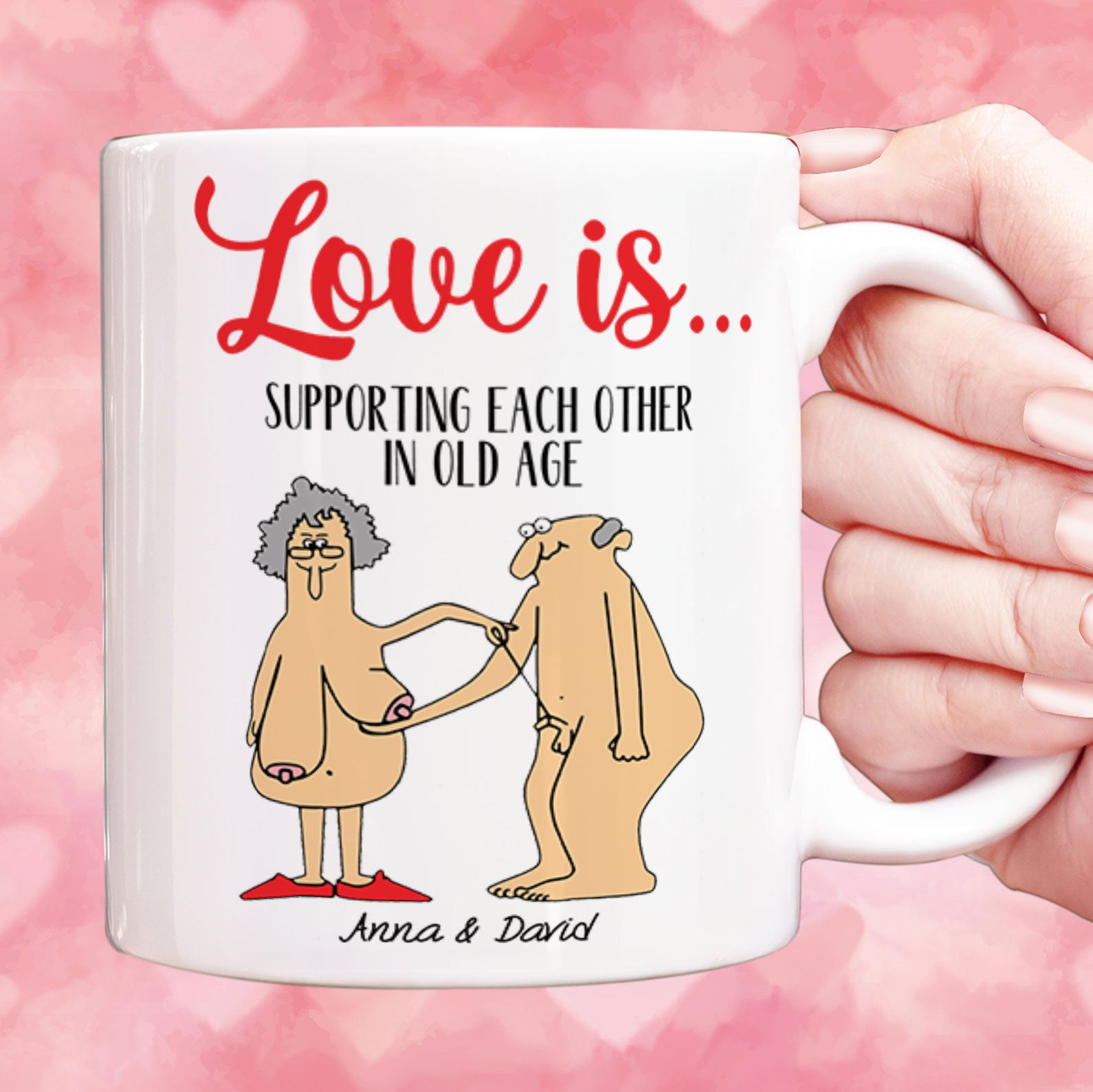 Love is Supporting Each Other In Old Age, Funny Valentine Mug, Anniversary  Gift, Valentines Gift