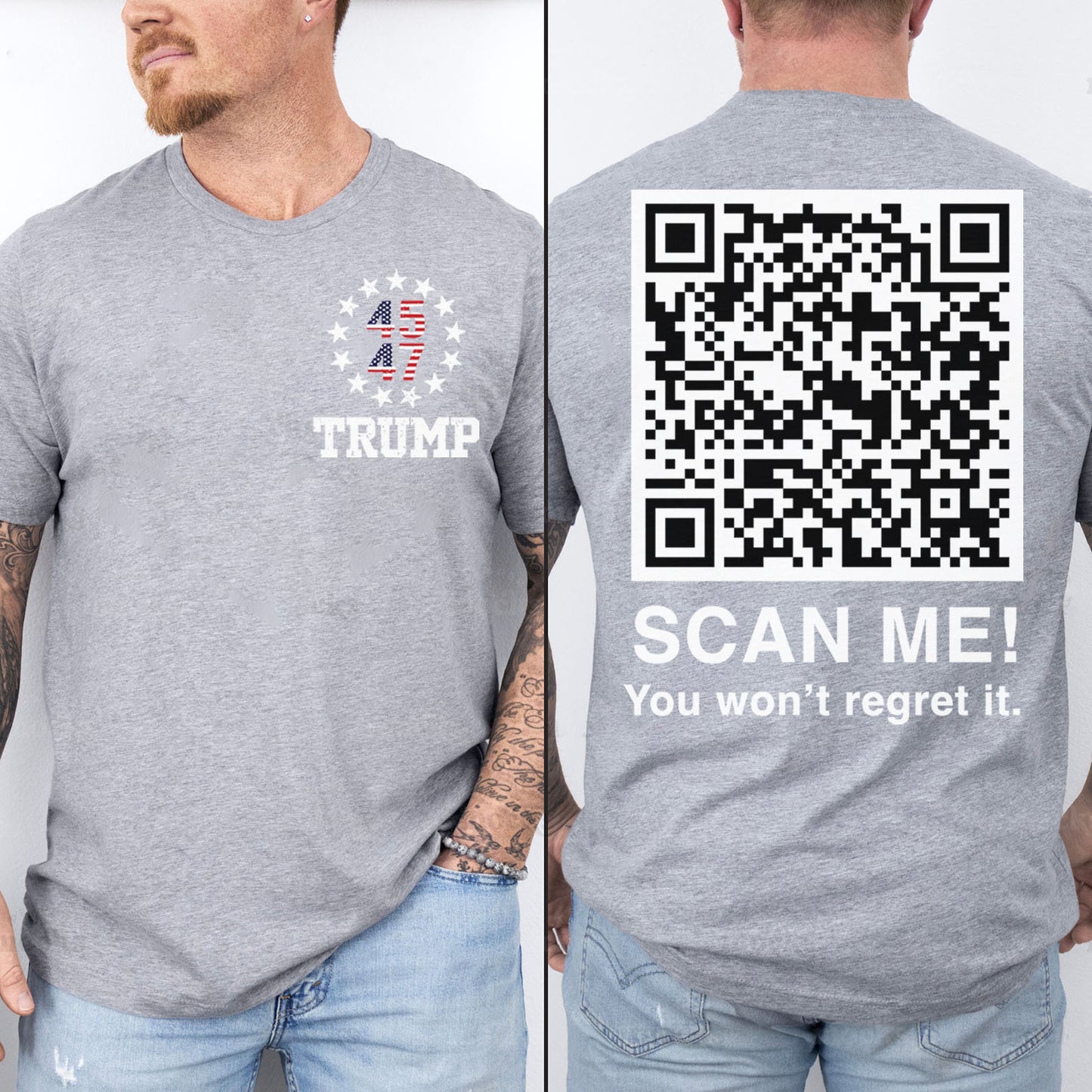 Dancing Trump QR Code Shirts | Funny Trump Tshirts | Unique Political Shirts | Republican Political T-shirts | Trump Front & Back Shirt Dark 681878 - GOP