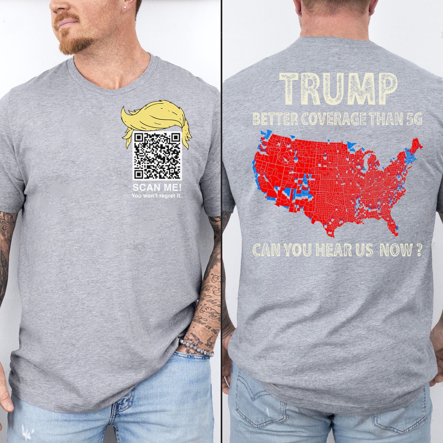 Trump Better Coverage Than Verizon Shirts | Trump QR Code Tshirts | Unique Political Shirts | Republican Political T-shirts | Trump Front & Back Shirt Dark 681885 - GOP