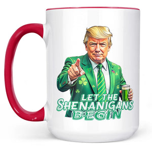 Let The Shenanigans Begin Mug, St. Patrick's Day Mug, Funny Trump Patrick Day White Mug Accent Mug 682050 - GOP