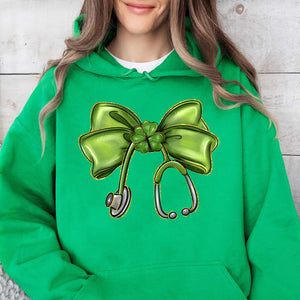 St. Patrick's Day Nurse Coquette Shirt, St Patricks Sweatshirt, Nurse Bow Ribbon Stethoscope Bright Shirt 682052