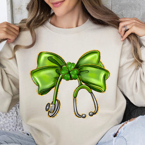 St. Patrick's Day Nurse Coquette Shirt, St Patricks Sweatshirt, Nurse Bow Ribbon Stethoscope Bright Shirt 682052