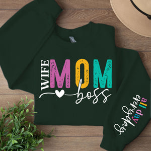 Wife Mom Boss Shirt, All Day Everyday Sleeve Print Sweatshirt, Mother's Day Gifts, Gift For Mom, Gift For Wife 682074