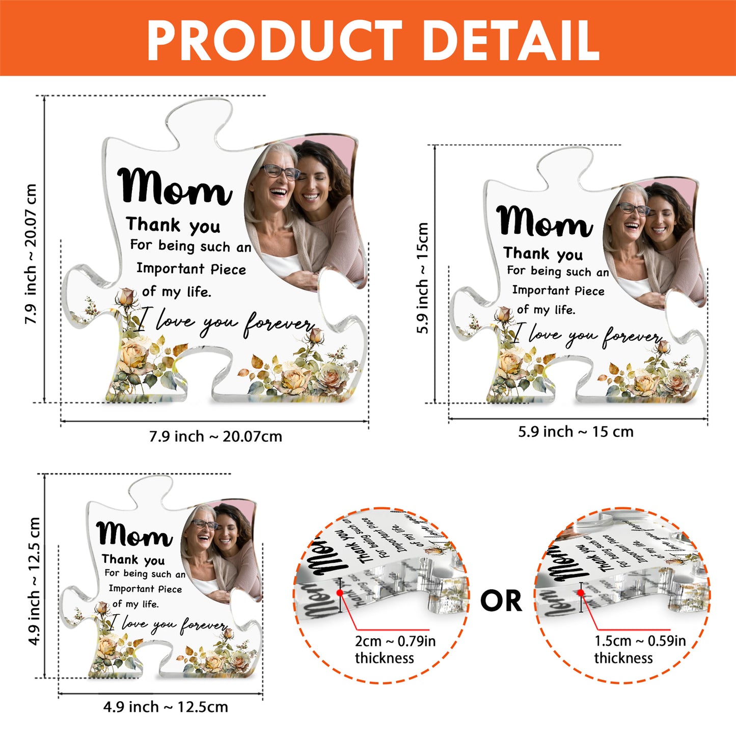 Mom Thank You For Being Such An Important Piece, Personalized Puzzle Acrylic Plaque, Custom Photo Plaque, Mother's Day Gift, Gift for Mom, Gift for Wife - 682080