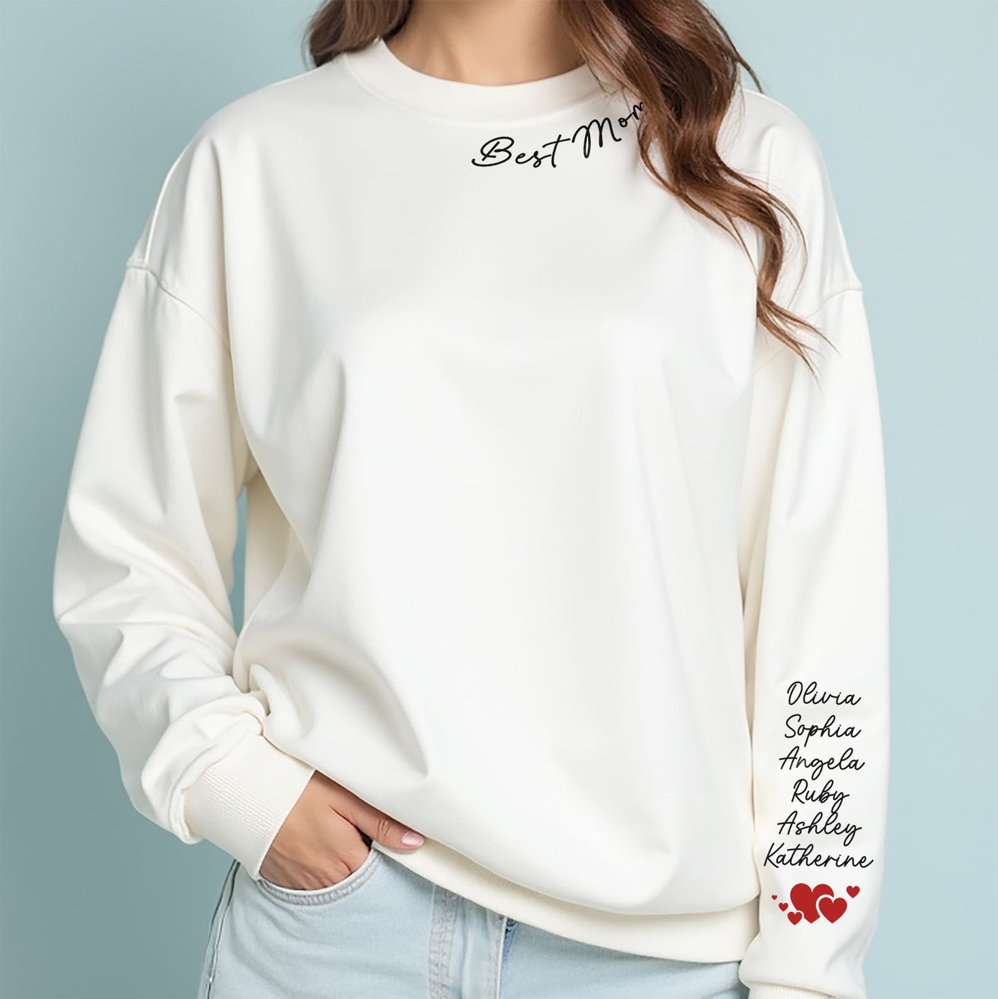 Best Mom Ever Custom Name Shirt, Personalized Custom Sleeve Print Bright Sweatshirt, Mother's Day Gifts, Gift For Mom, Gift For Wife 682082