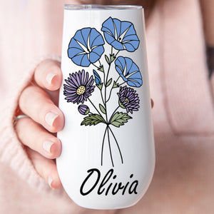 Custom Name With Birth Flower Curved 6oz Tumbler, Personalized Champagne Tumbler, Gift For Mom, Gift For Wife 682095