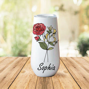 Custom Name With Birth Flower Curved 6oz Tumbler, Personalized Champagne Tumbler, Gift For Mom, Gift For Wife 682095