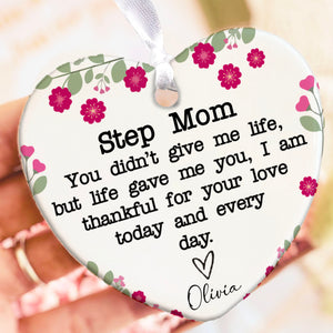 Custom Step Mom Present Ornament, Personalized Custom Name and Title Mothers Day Ceramic Ornament, Family Gift, Gift for Mom, Gift for Wife 682125