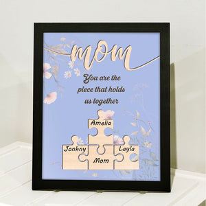 Mom Puzzle Pieces Picture Frame Present, Personalize Custom Name Frame, Family Gift Frame, Gift for Mom, Gift for Wife 682136