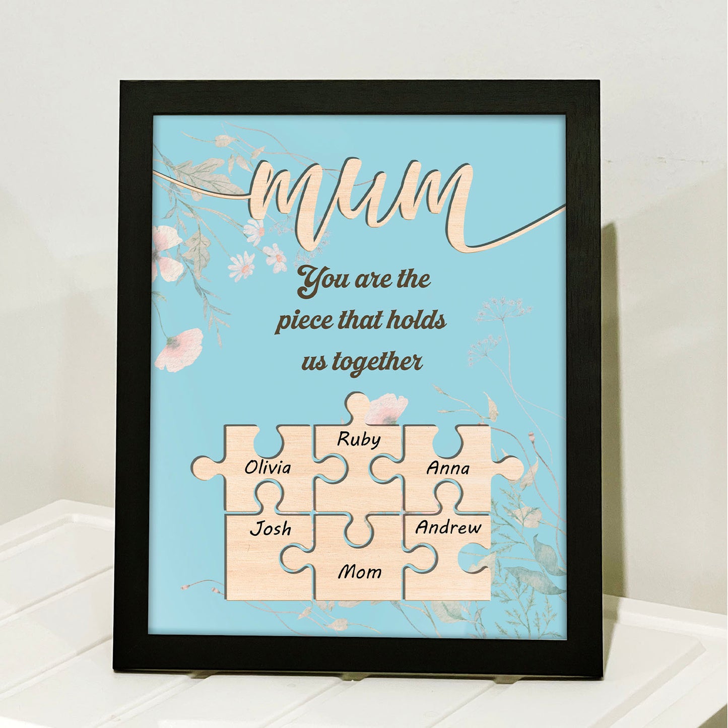 Mom Puzzle Pieces Picture Frame Present, Personalize Custom Name Frame, Family Gift Frame, Gift for Mom, Gift for Wife 682136