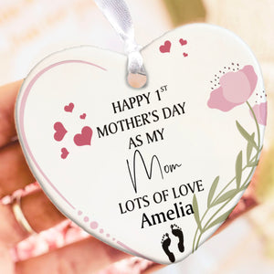 Happy 1st Mother's Day Present Ornament, Personalized Custom Name Mothers Day Ceramic Ornament, Family Gift, Gift for Mom, Gift for Wife 682137