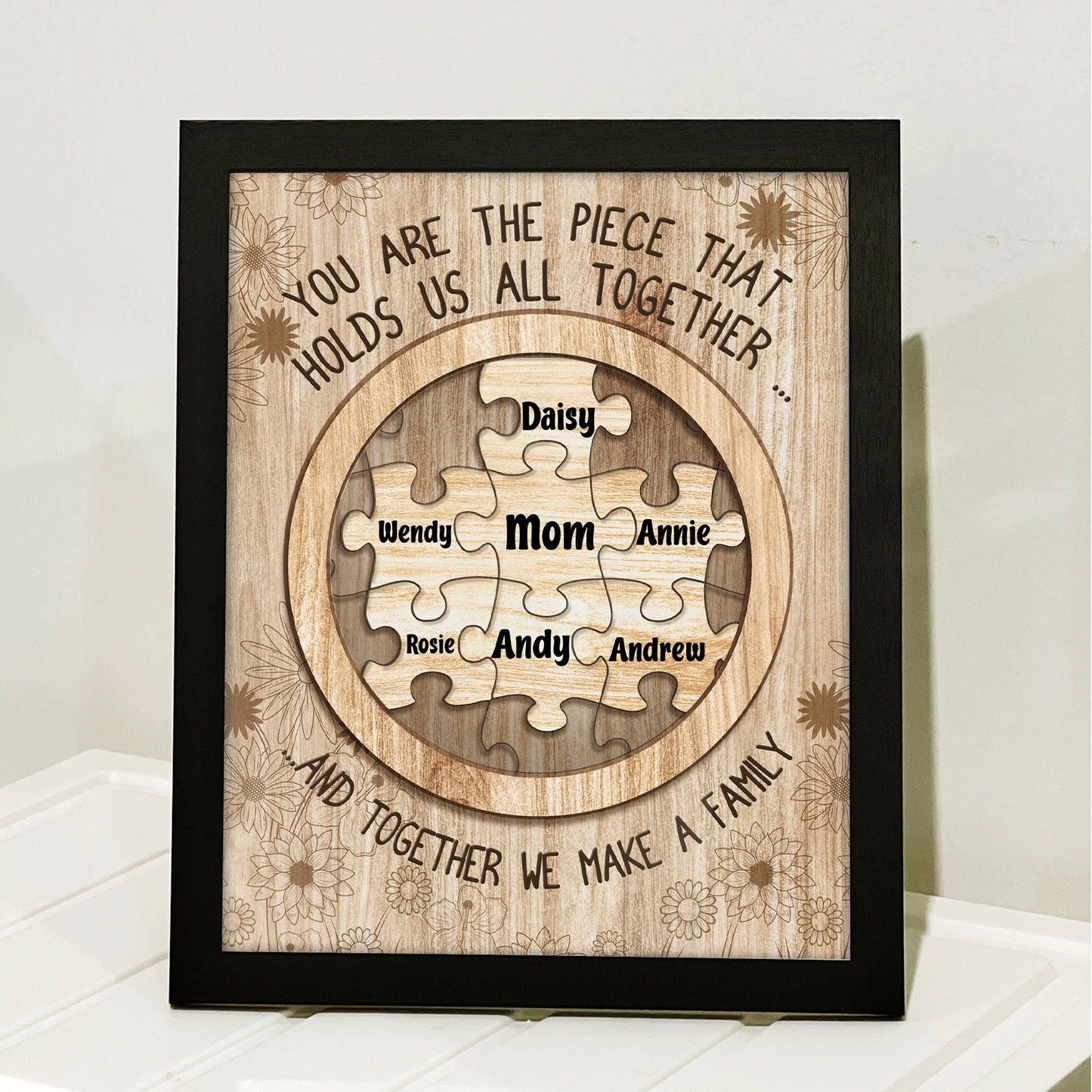 You Are The Piece That Holds Us Together Picture Frame, Personalize Custom Name Frame, Gift for Mom, Gift for Wife 682142