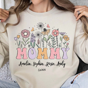 Custom Floral Mommy Sweatshirt, Personalized Custom Name Shirt, Mother's Day Sweatshirt Bright, Gift for Mom, Gift for Wife 682159