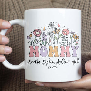 Custom Floral Mommy Mug, Personalized Custom Name White Mug Accent Mug, Mother's Day Gift, Gift for Mom, Gift for Wife 682159