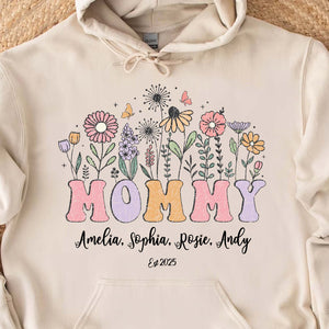 Custom Floral Mommy Sweatshirt, Personalized Custom Name Shirt, Mother's Day Sweatshirt Bright, Gift for Mom, Gift for Wife 682159