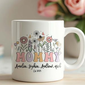 Custom Floral Mommy Mug, Personalized Custom Name White Mug Accent Mug, Mother's Day Gift, Gift for Mom, Gift for Wife 682159