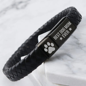 Best Dog Mom Ever Engraved Leather Bracelet | Gift for Mom, Gift for Wife, Special Gift for Mother's Day | Dog Lover Unisex Bracelet 682238