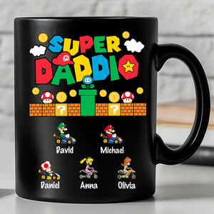 Custom Super Daddio Mario Game Mug, Personalized Custom Funny Black Mug, Gift for Father's Day, Gift for Dad, Gift for Husband 682247