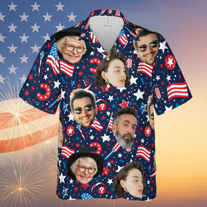 Custom Face Hawaiian Shirt | Personalized Photo Independence Day Shirt | 4th of July Hawaiian Shirt 682302