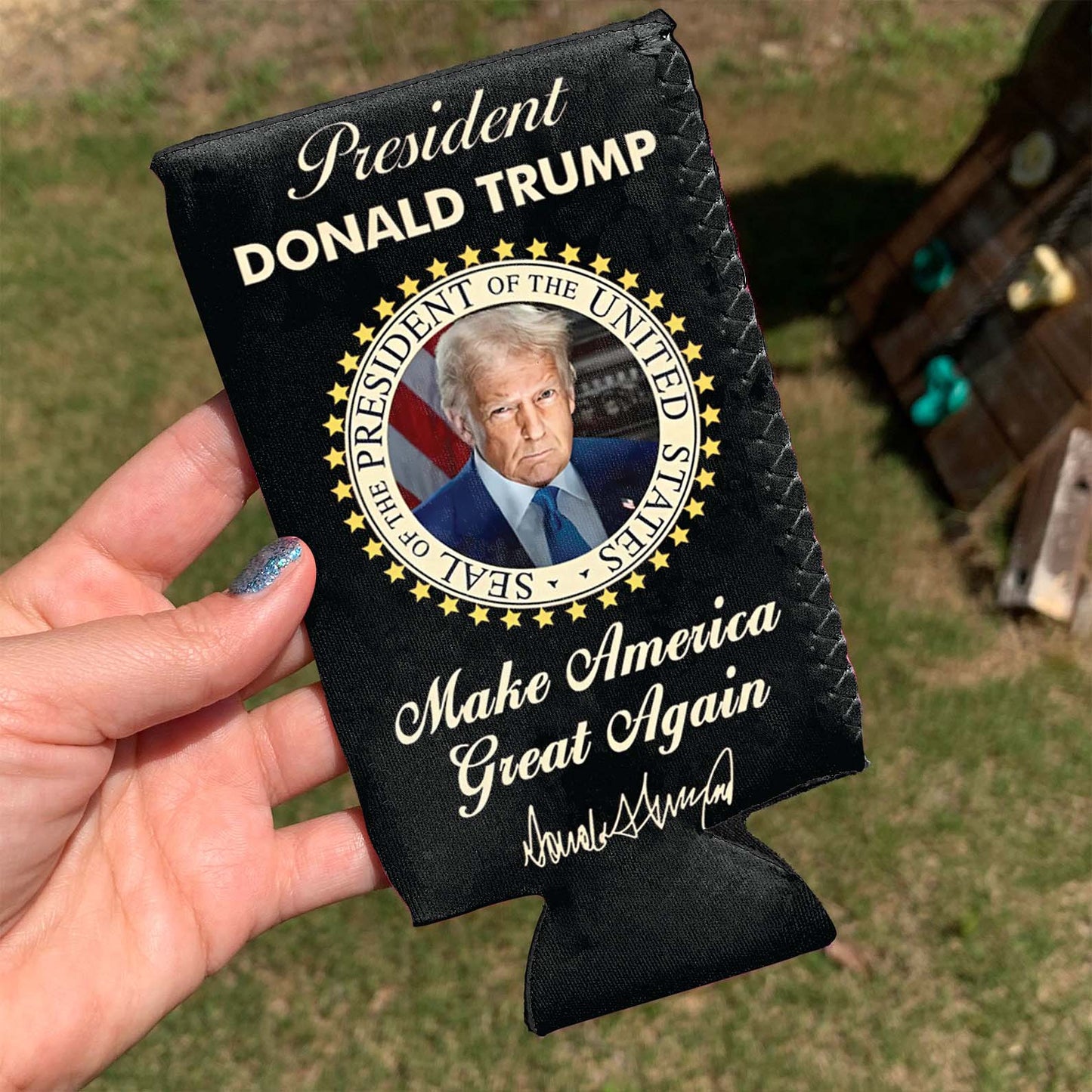 President Donald Trump Can Cooler | US Patriotic Pride Can Holder | MAGA Can Sleeve For Drinks 682407 - GOP
