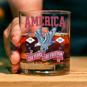 250 Years Of Freedom Glass | Happy 250th Birthday USA Glass | America 250th Anniversary | Patriotic Bald Eagle Whiskey Glass Beer Glass 682586
