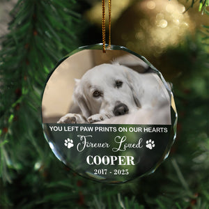 Personalized You Left Paw Print On Our Hearts Glass Ornament | Custom Memorial Pet Photo Glass Ornament For Christmas Decor 682728