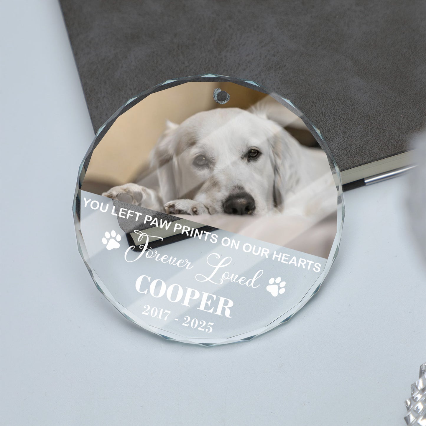 Personalized You Left Paw Print On Our Hearts Glass Ornament | Custom Memorial Pet Photo Glass Ornament For Christmas Decor 682728