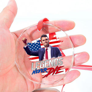 Charlie Kirk Legends Never Die Glass Ornament | Charlie Free Speech Hero Glass Ornament | Political Remembrance Gift Ornament 683008