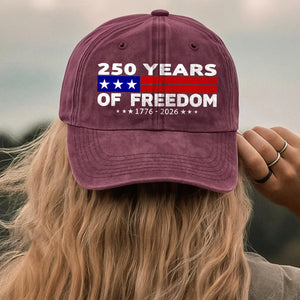250 Years of Freedom Printed Vintage Washed Denim Baseball Cap | America 250 Anniversary Hat 683036