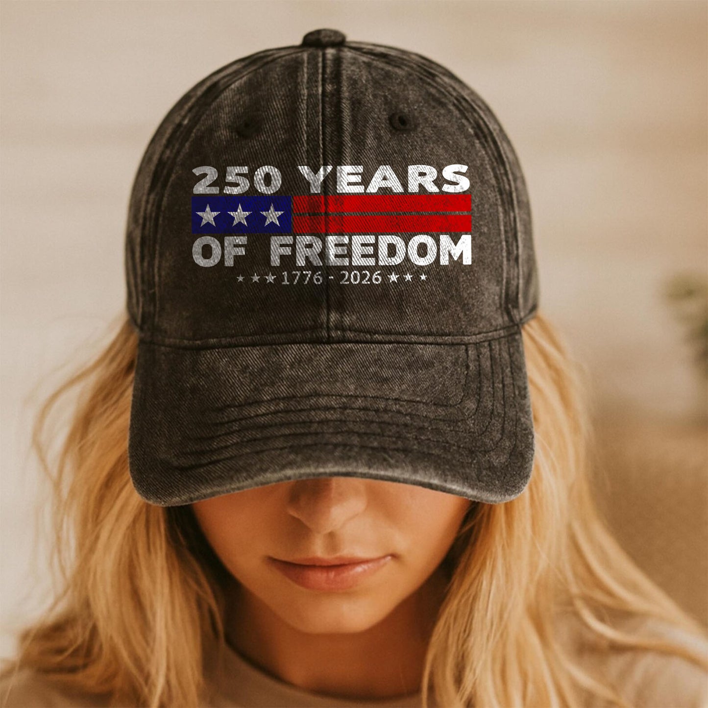 250 Years of Freedom Printed Vintage Washed Denim Baseball Cap | America 250 Anniversary Hat 683036