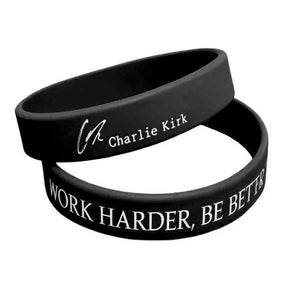 Work Harder Be Better Charlie Kirk Printed Silicone Bracelet | Justice Charlie Kirk Memorial Silicone Wristbands | Charlie Kirk Signature Wristbands 683136