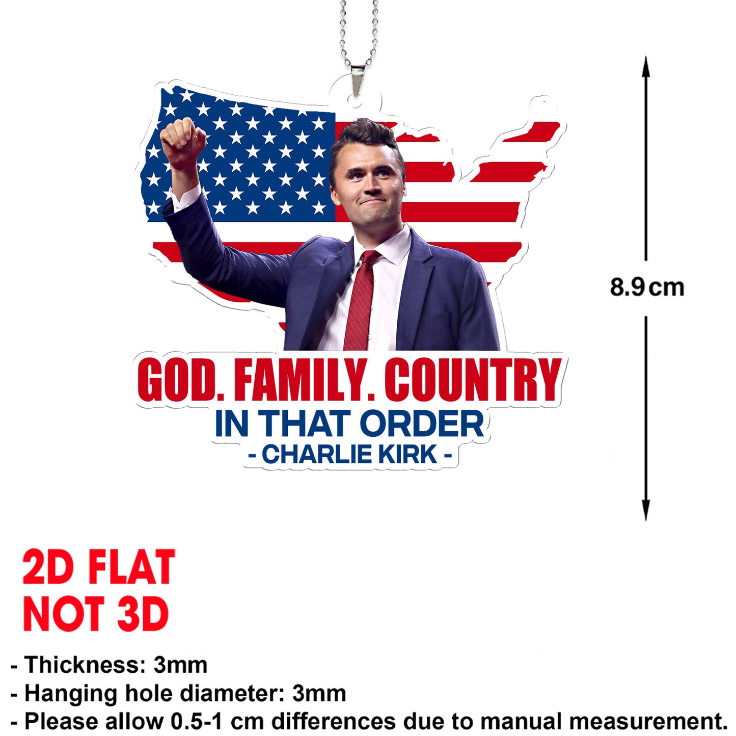 God Family Country Charlie Kirk Car Ornament | Charlie Memorial Ornament | Pray for Charlie 683148