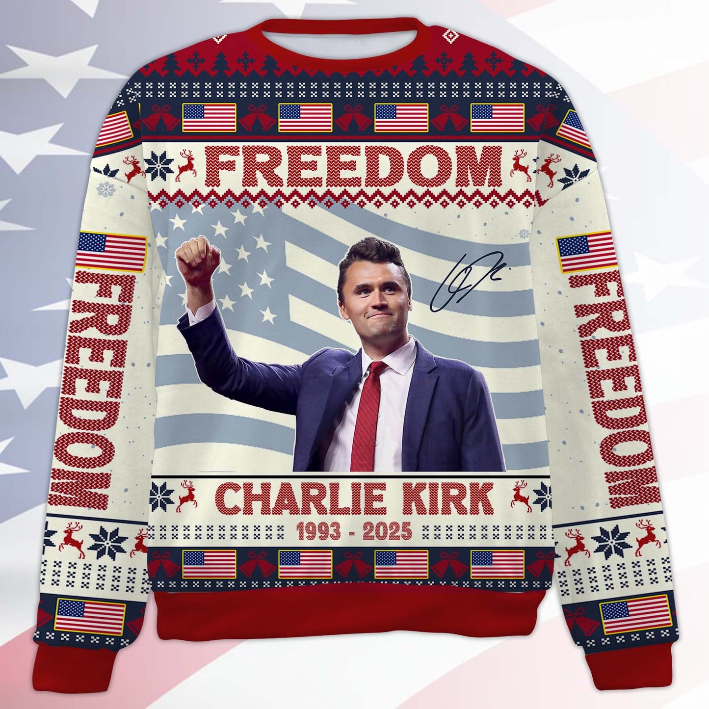 Freedom Charlie Kirk Ugly Sweater, Justice Charlie Kirk Christmas All-Over-Printed Sweatshirt 683154