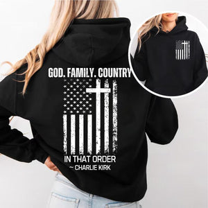 God Family Country In That Order Charlie Kirk Red Shirt | Red Freedom Shirt | We Wear Red Charlie Kirk Birthday October 14 Pocket & Back Shirt 683203