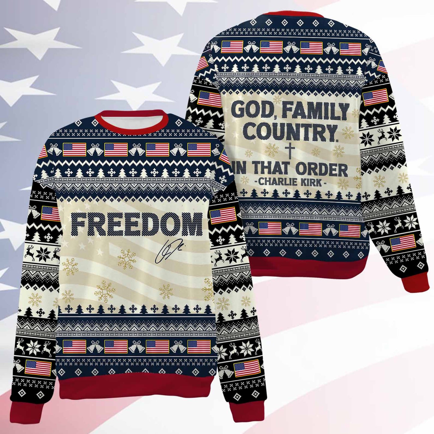 God Family Country Charlie Kirk Ugly Sweater, Charlie Kirk Christmas All-Over-Printed Sweatshirt 683210