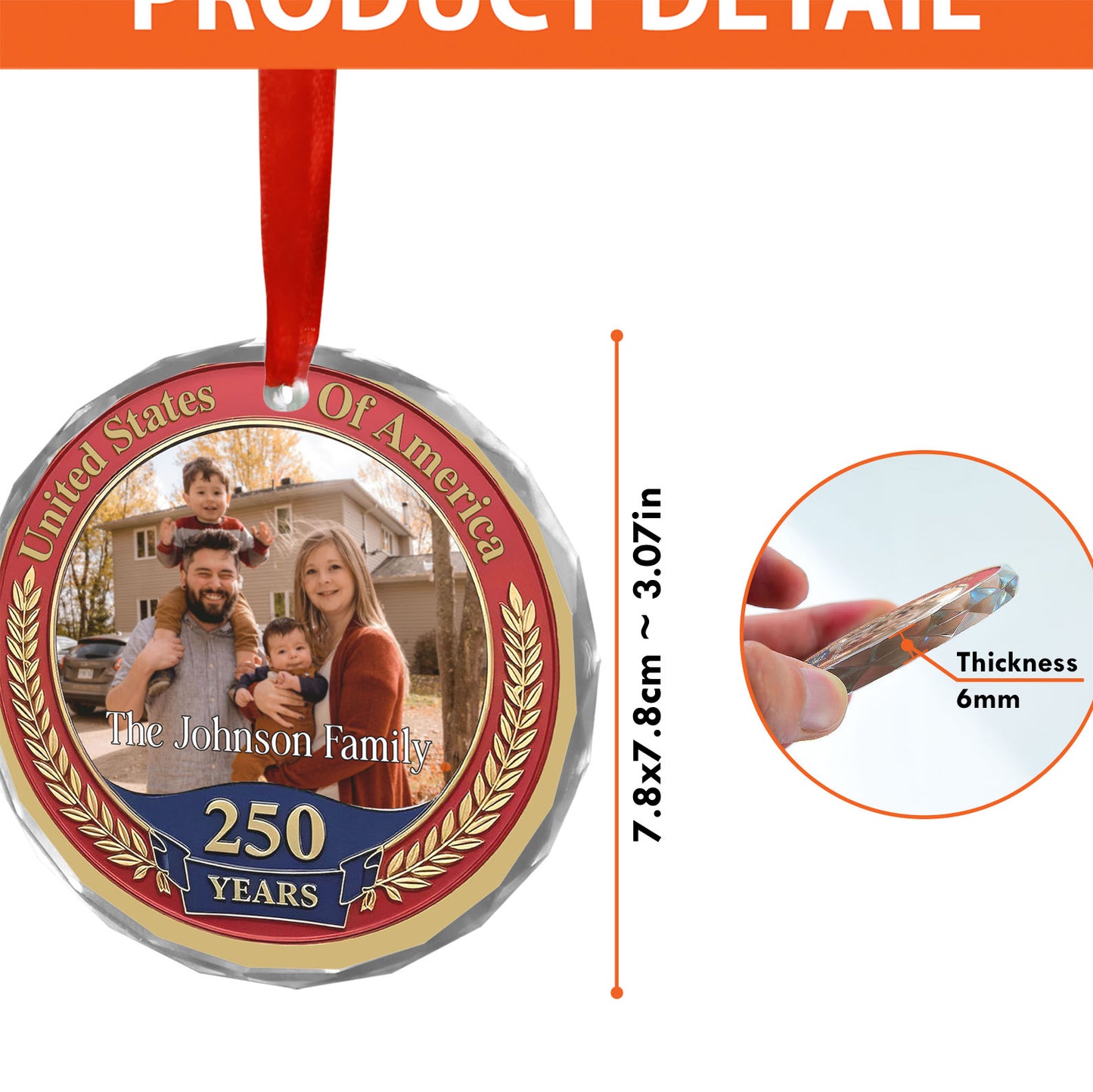 250 Years Anniversary Glass Ornament | Customize Photo Patriotic Ornament | Personalized 250th Years United States of America Ornament 683266