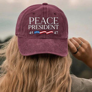Donald J. Trump - The President Who Brings Peace Printed Vintage Washed Denim Baseball Cap | Donald Trump Hat 683279 - GOP