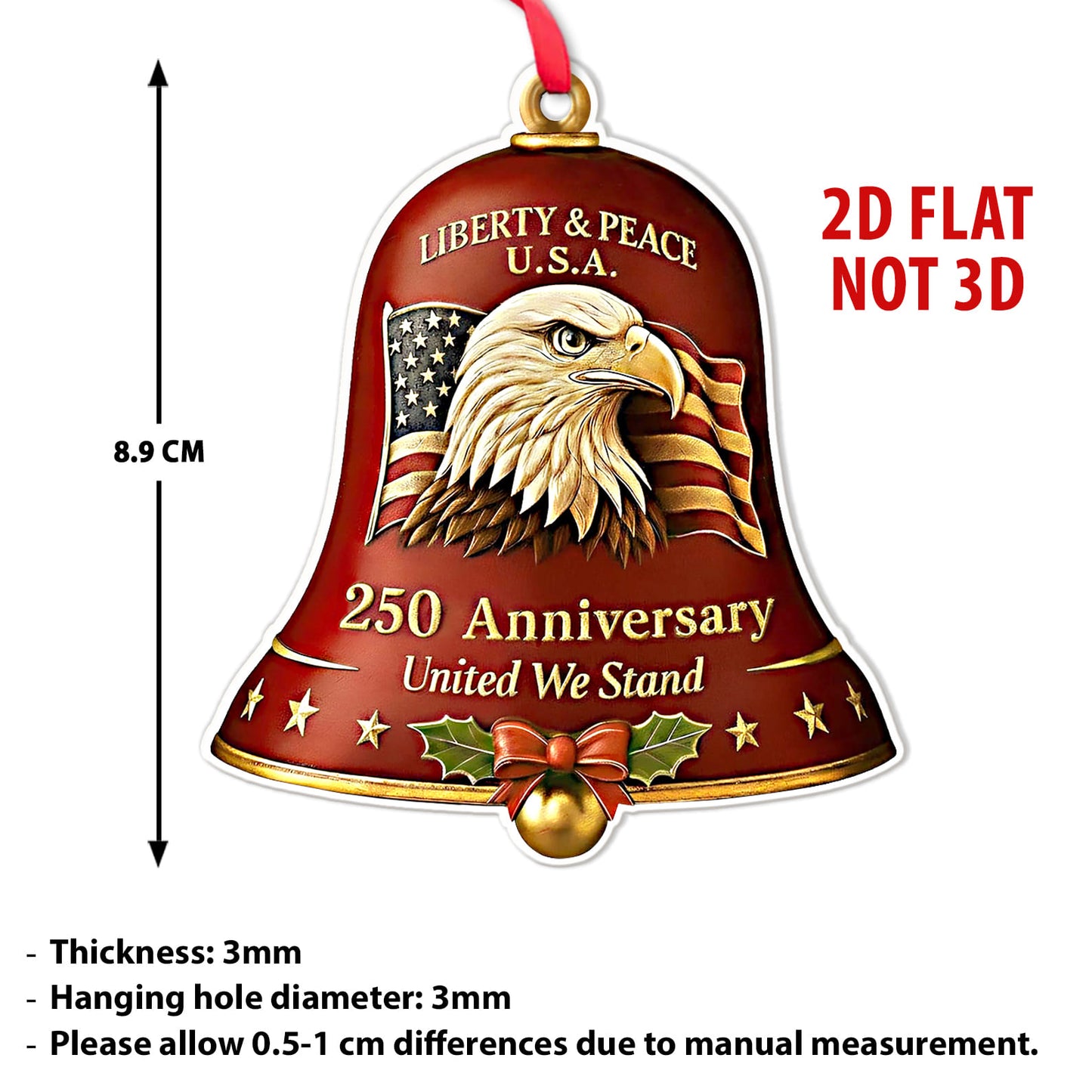 United States 250th Anniversary Bell Acrylic Ornament | America 250th Anniversary Ornament | US Eagle Ornament Christmas Decor 683294
