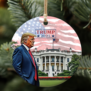 Custom Trump to White House 2025 Ornament | Ceramic Patriotic Christmas Decoration | MAGA Republican Gift for Fan Trump 683550 - GOP