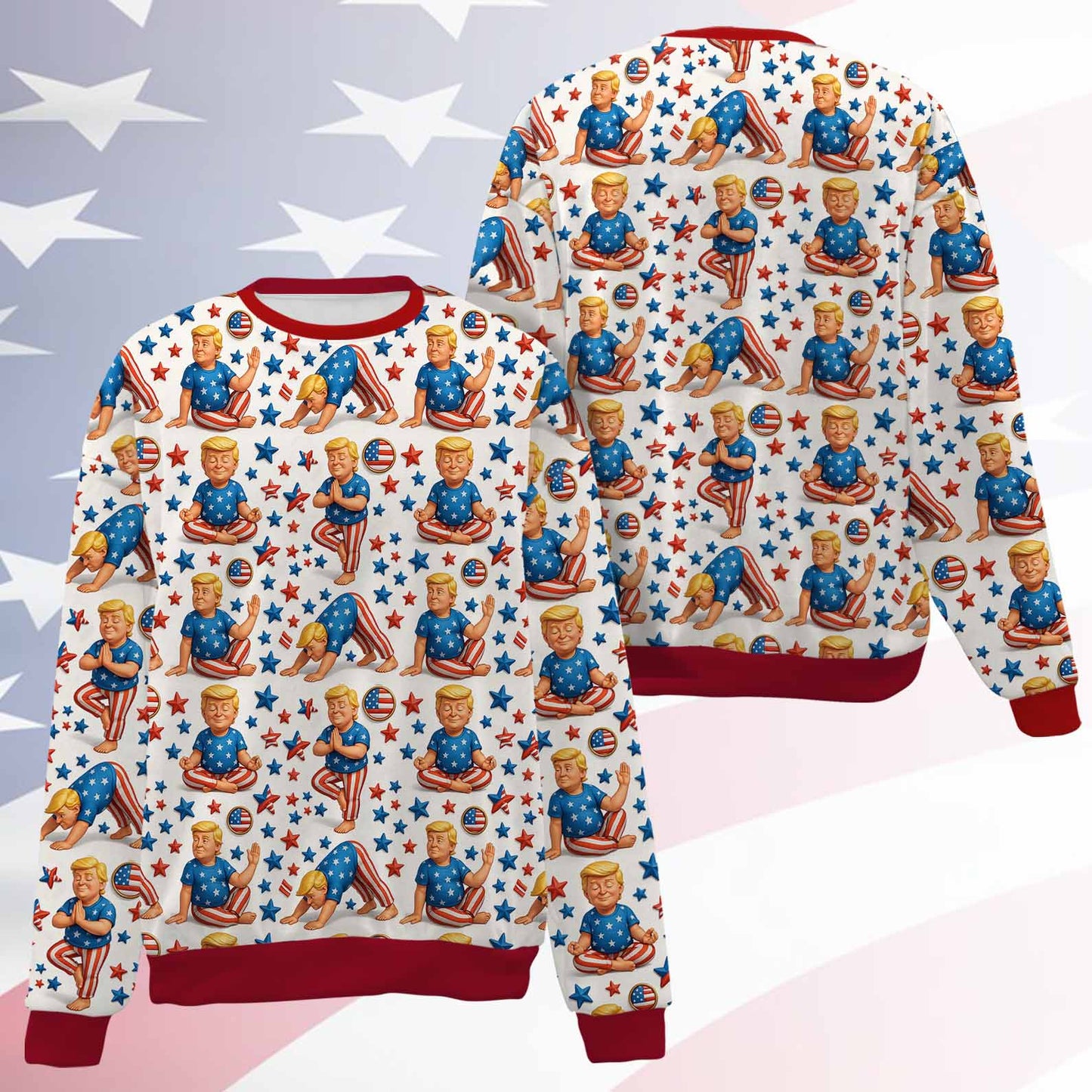 Funny Trump Santa Yoga Ugly Sweater | Donald Trump All Over Print Christmas Sweatshirt | MAGA Gift for Men Women 683445 - GOP