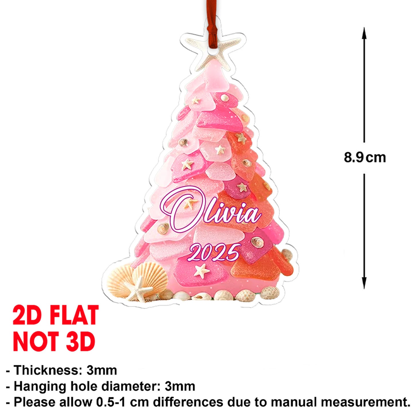 Custom Name Seaglass Christmas Tree Acrylic Ornament | Personalized Christmas Decoration | Gift for Family 683475