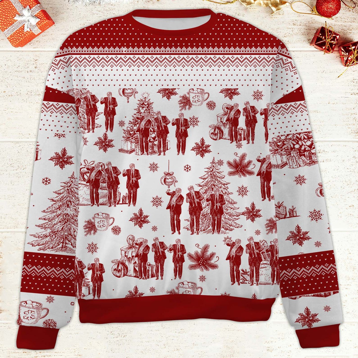 Funny Trump Dancing Toile De Jouy Ugly Sweater, President Donald Trump Christmas All-Over-Printed Sweatshirt, Republican Gift 683511 - GOP
