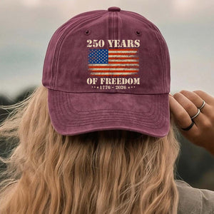250 Years Of Freedom 1776-2026 Printed Vintage Washed Denim Baseball Cap | Patriotic 4th Of July Hat 683522