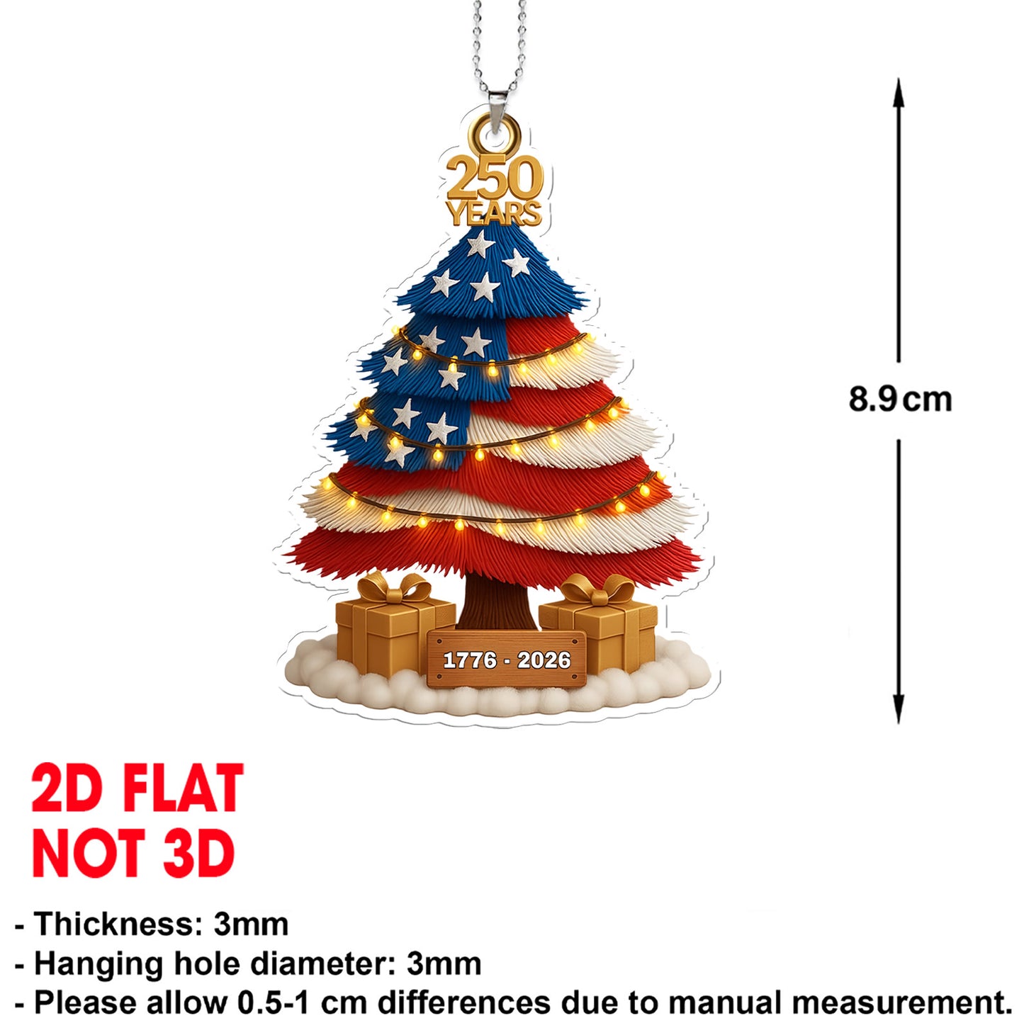 250 Years of America Car Ornament | 250th Anniversary 1776-2026 Ornament | Patriotic 4th of July Combo Acrylic Ornament 683593