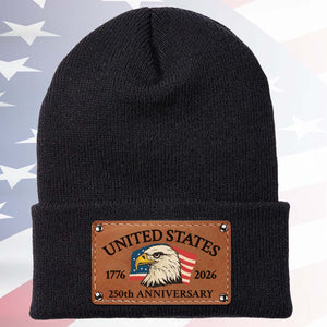 250 Years Anniversary Knit Leather Patch Beanie | Print Leather Patch Hat | 250th Years Of America Anniversary Gift 683630