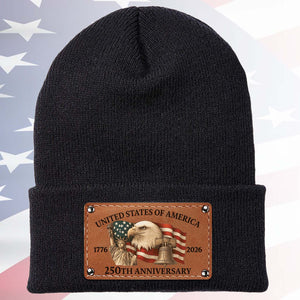 250 Years Anniversary Knit Leather Patch Beanie | Print Leather Patch Hat | 250 Years Of America Anniversary Gift 683632