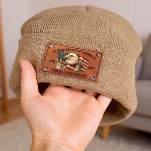 250 Years Anniversary Knit Leather Patch Beanie | Print Leather Patch Hat | 250 Years Of America Anniversary Gift 683632
