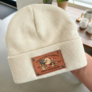 250 Years Anniversary Knit Leather Patch Beanie | Print Leather Patch Hat | 250 Years Of America Anniversary Gift 683632