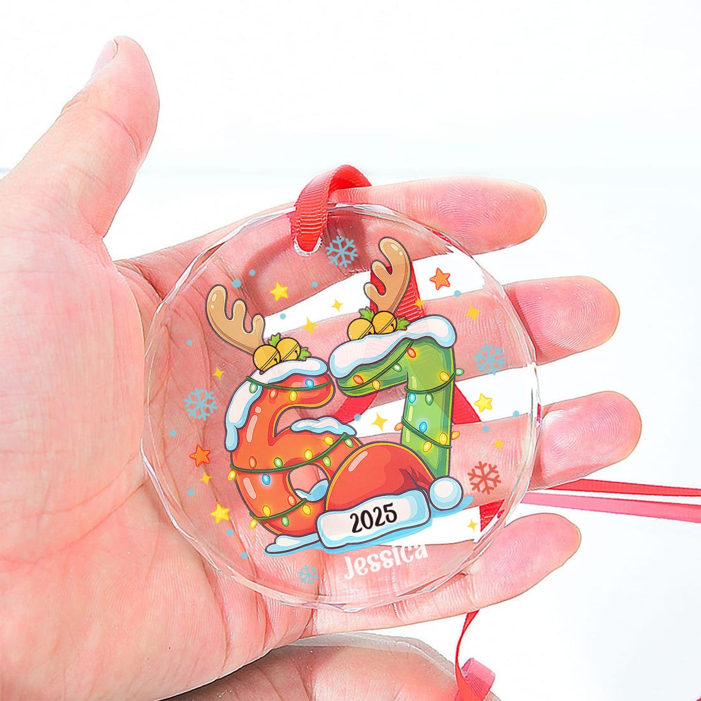 Custom Funny Six Seven Meme Glass Ornament | 6 7 Viral Christmas Decoration | Gen Z Slang Holiday Keepsake Gift 683647